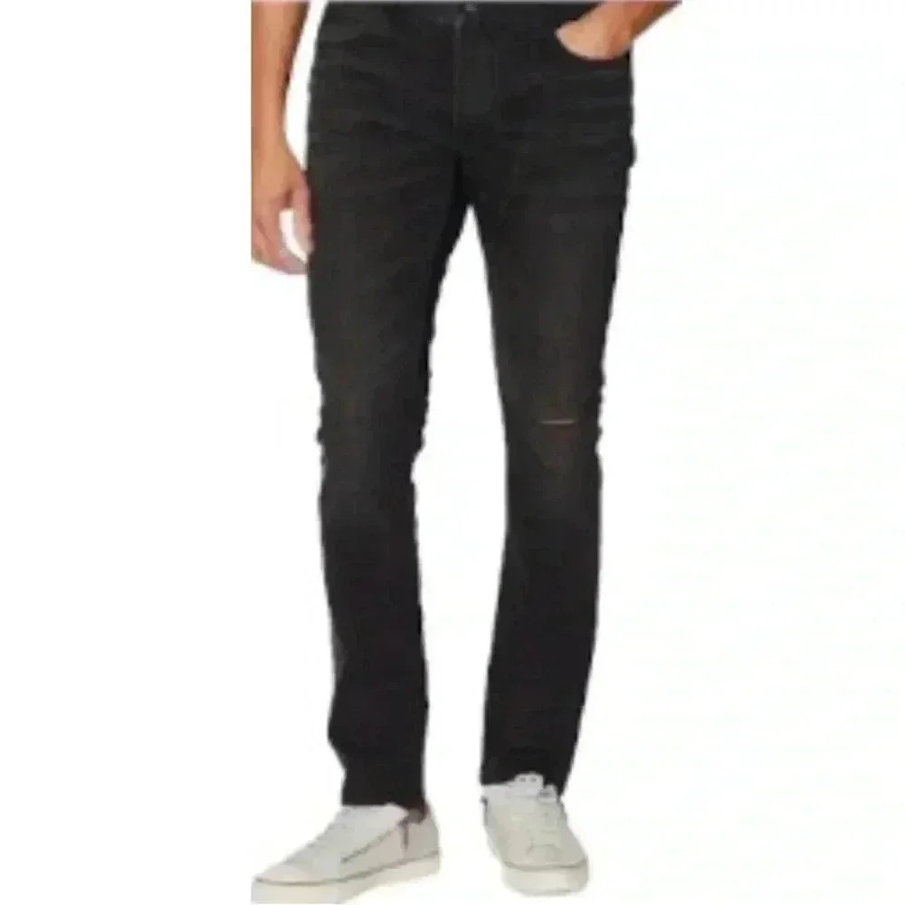 John Varvatos “Matchstick” Black Skinny Jeans With Factory Distressing Size 30